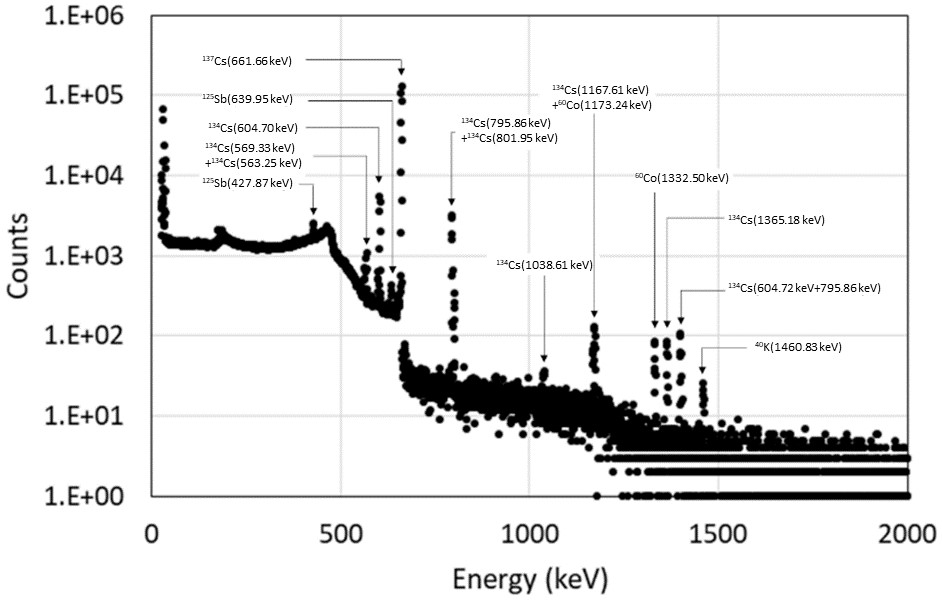 図3　2WEL2101C 溶解液のγ線スペクトル （計測日　2021/12/27、測定時間　40,000[s]）