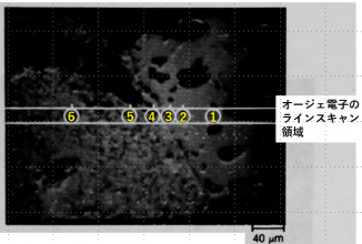 図25(e)　界面領域のオージェ電子像とラインスキャン部位